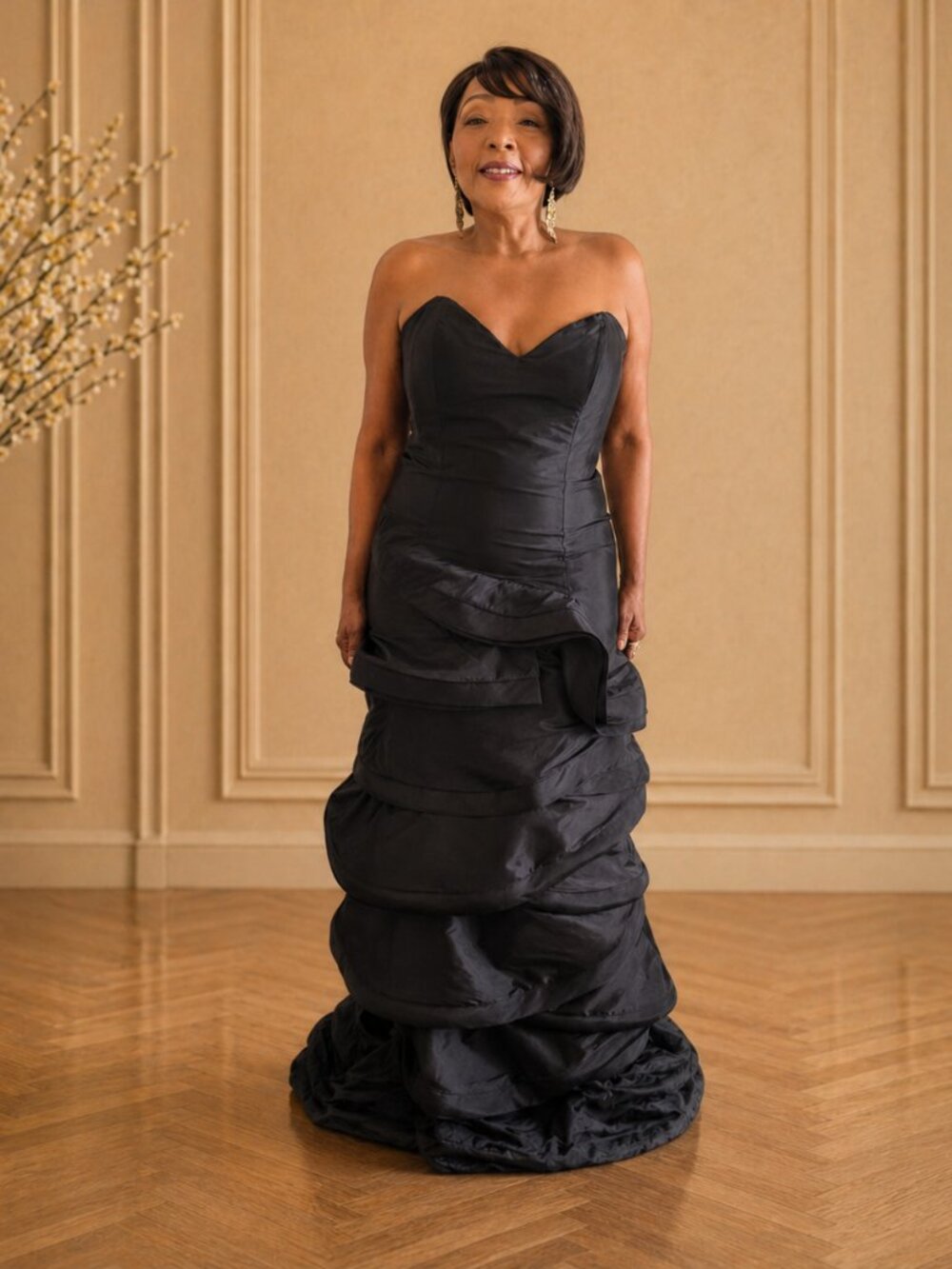 Jovani Black Strapless Sweetheart Mermaid Gown | Ruffled Layers Designer Evening